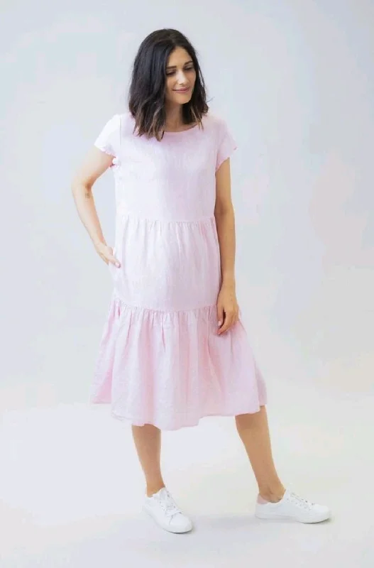 TIERED LINEN DRESS - MUSK