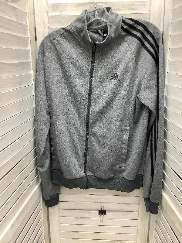 Athletic Jacket By Adidas In Grey, Size: S Zip Front Button Front Snap Front