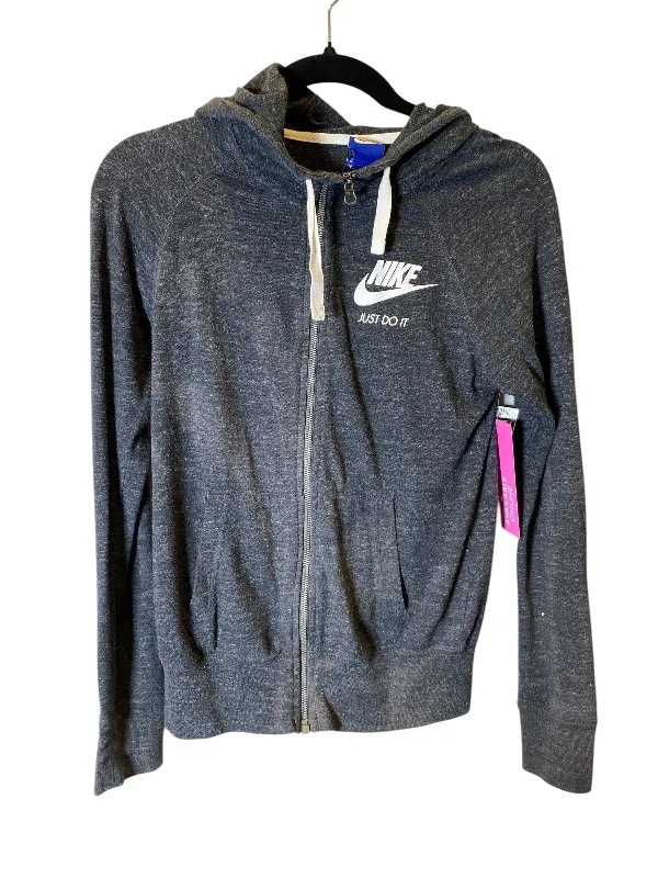 Athletic Jacket By Nike In Grey, Size: Xs Ribbed Jacket Pleated Jacket Ruffled Jacket