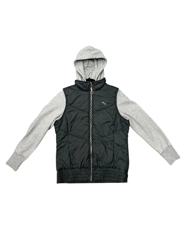 Athletic Jacket By Puma In Black & Grey, Size: M Boat Neck Shawl Collar Notched Collar Athletic Jacket By Puma In Black & Grey, Size: M Boat Neck Shawl Collar Notched Collar