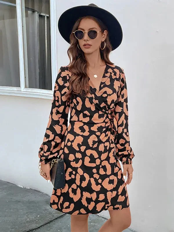 Blue Zone Planet | Ava's Leopard Print Long Sleeve V-Neck Mini Dress Stylish Short-Sleeve Mini Dress Blue Zone Planet | Ava's Leopard Print Long Sleeve V-Neck Mini Dress Stylish Short-Sleeve Mini Dress