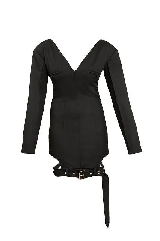 BELTED CUTOUT BLACK MINI DRESS Stylish Floral Print Mini Dress
