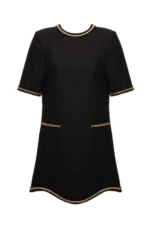 BLACK COTTON MINI DRESS Stylish Puff Sleeve Mini Dress