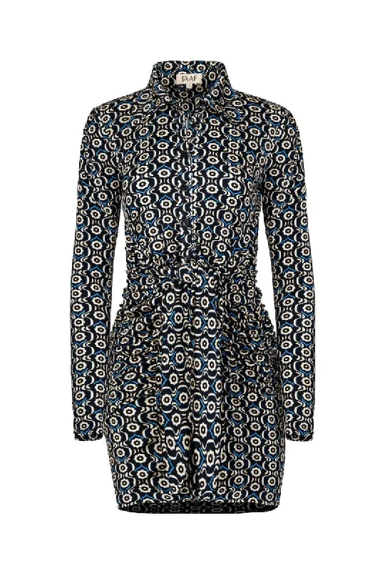 BLACK DAISY PRINT LONG SLEEVE MINI DRESS Fashionable Summer Mini Dress