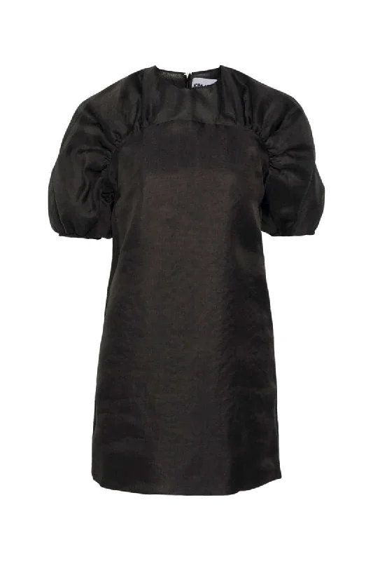 BLACK MINI DRESS WITH RUFFLED SLEEVES Elegant Vintage Mini Dress