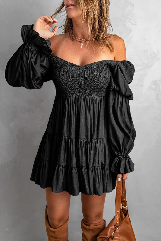 Blue Zone Planet | Brown Boho Solid Shirred Ruffle Mini Dress Comfortable Fit-and-Flare Mini Dress Blue Zone Planet | Brown Boho Solid Shirred Ruffle Mini Dress Comfortable Fit-and-Flare Mini Dress