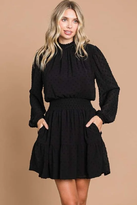Blue Zone Planet |  Culture Code Swiss Dot Smock Neck Mini Dress with Pockets Trendy Mini Dress with Belt