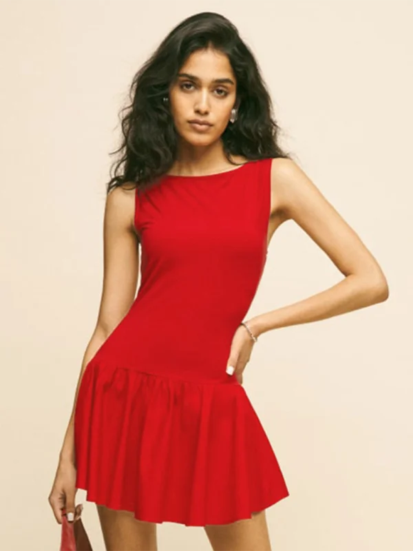 Blue Zone Planet |  Mia's Solid Color Sleeveless Stitching Mini Dress Fashionable Summer Mini Dress