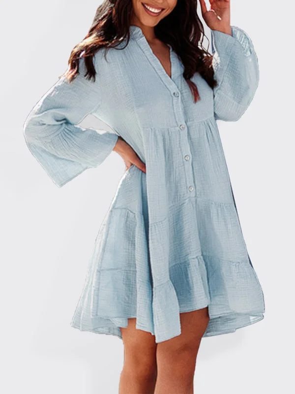 Blue Zone Planet |  Solid color bell sleeve long sleeve mini dress Cozy Satin Mini Dress