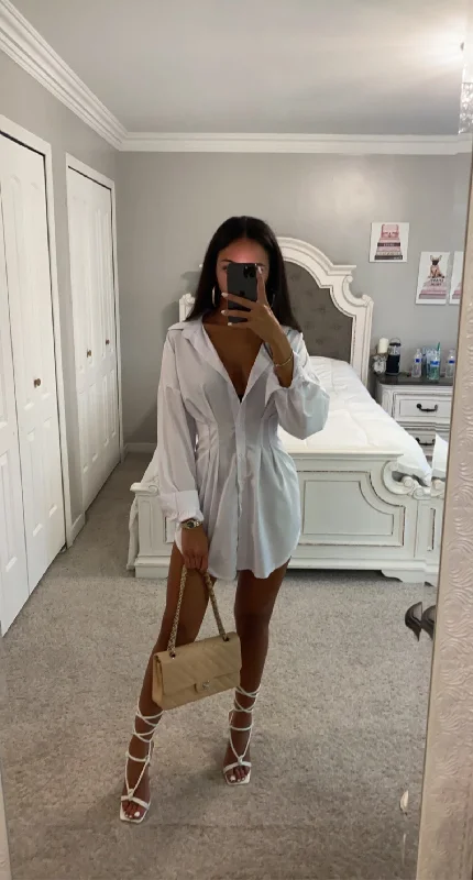 BOYFRIEND BUTTON UP MINI DRESS Classic White Mini Dress