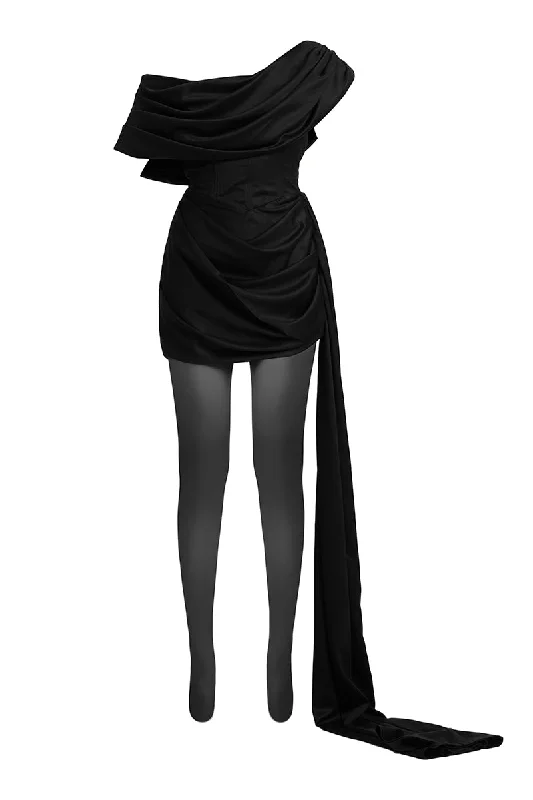 CASSIE FRILL DRAPED MINI DRESS Trendy Button-Detail Mini Dress