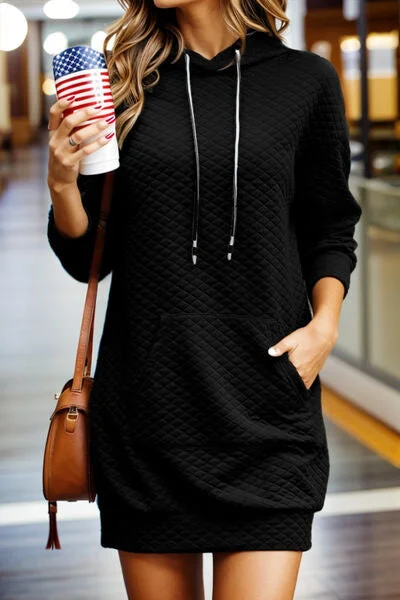 Drawstring Hooded Long Sleeve Mini Dress Casual Mini Dress with Pockets