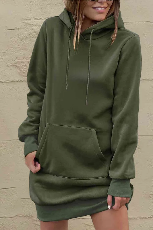 Drawstring Long Sleeve Hooded Mini Dress Comfortable Wrap Mini Dress