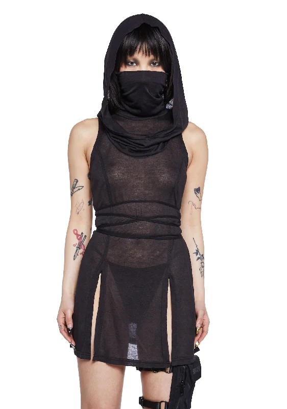 Echo Sheer Hooded Mini Dress Chic Bohemian Mini Dress