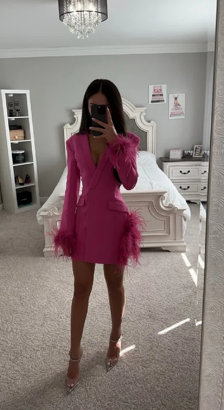 FEATHER CUT OUT BLAZER MINI DRESS Comfortable Smocked Mini Dress