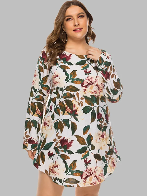 Full Size Floral Long Sleeve Mini Dress Stylish Short Sleeve Mini Dress