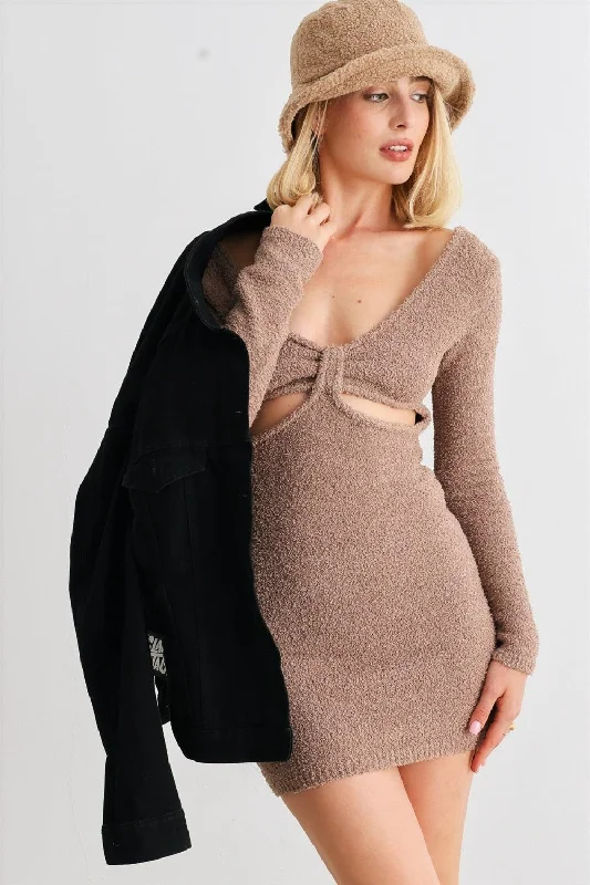 Blue Zone Planet | HERA COLLECTION Fluffy Bow Cut-Out Detail Long Sleeve Mini Dress Fashionable Off-Shoulder Mini Dress Blue Zone Planet | HERA COLLECTION Fluffy Bow Cut-Out Detail Long Sleeve Mini Dress Fashionable Off-Shoulder Mini Dress