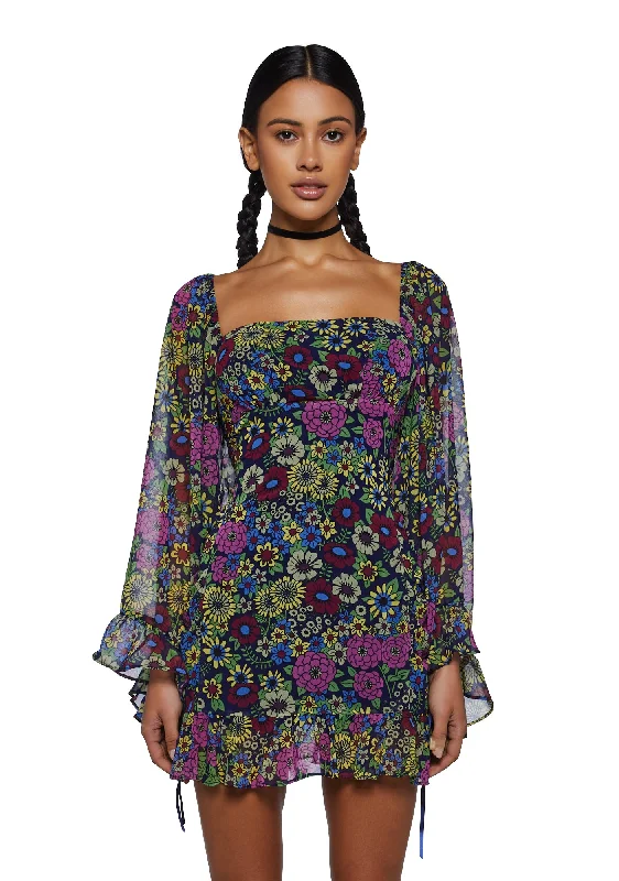 It's A Wild World Mini Dress - Floral Cozy Knit Mini Dress