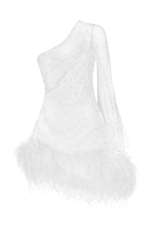 IZABELLA CRYSTAL FEATHER-TRIMMED MINI DRESS Fashionable Party Mini Dress