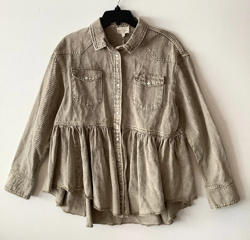 Jacket Denim By 143 Story In Green, Size: M Cotton Fabric Linen Fabric Terry Fabric