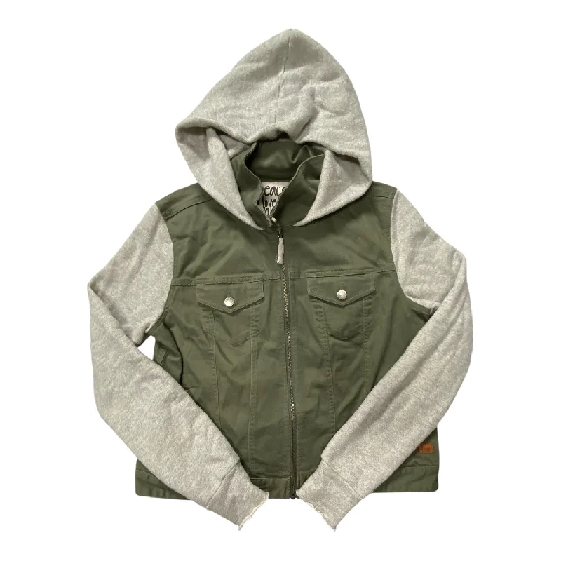 Jacket Denim By Peace Love World In Green & Grey, Size: M Collared Jacket Crew Neck Jacket Turtle Neck Jacket Jacket Denim By Peace Love World In Green & Grey, Size: M Collared Jacket Crew Neck Jacket Turtle Neck Jacket