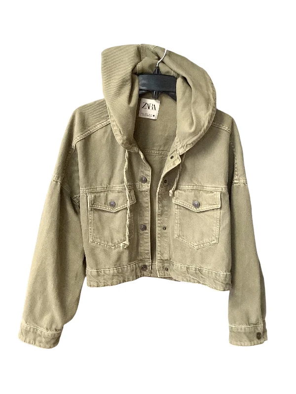 Jacket Denim By Zara In Green, Size: M Hooded Jacket Caped Jacket Shawl Collar Jacket Jacket Denim By Zara In Green, Size: M Hooded Jacket Caped Jacket Shawl Collar Jacket