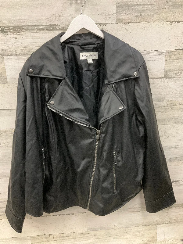 Jacket Moto By Ava & Viv In Black, Size: 3x Zip Front Button Front Snap Front