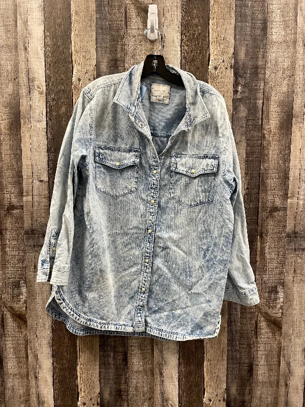 Jacket Shirt By American Eagle In Blue Denim, Size: L Stand-Up Collar Roll-Neck Collar Turtle Neck Jacket Shirt By American Eagle In Blue Denim, Size: L Stand-Up Collar Roll-Neck Collar Turtle Neck