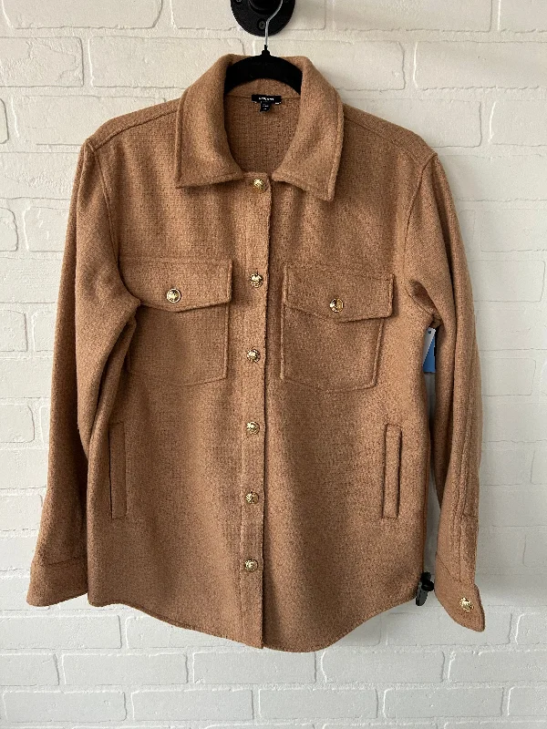Jacket Shirt By Express In Tan, Size: Xs Boat Neck Shawl Collar Notched Collar