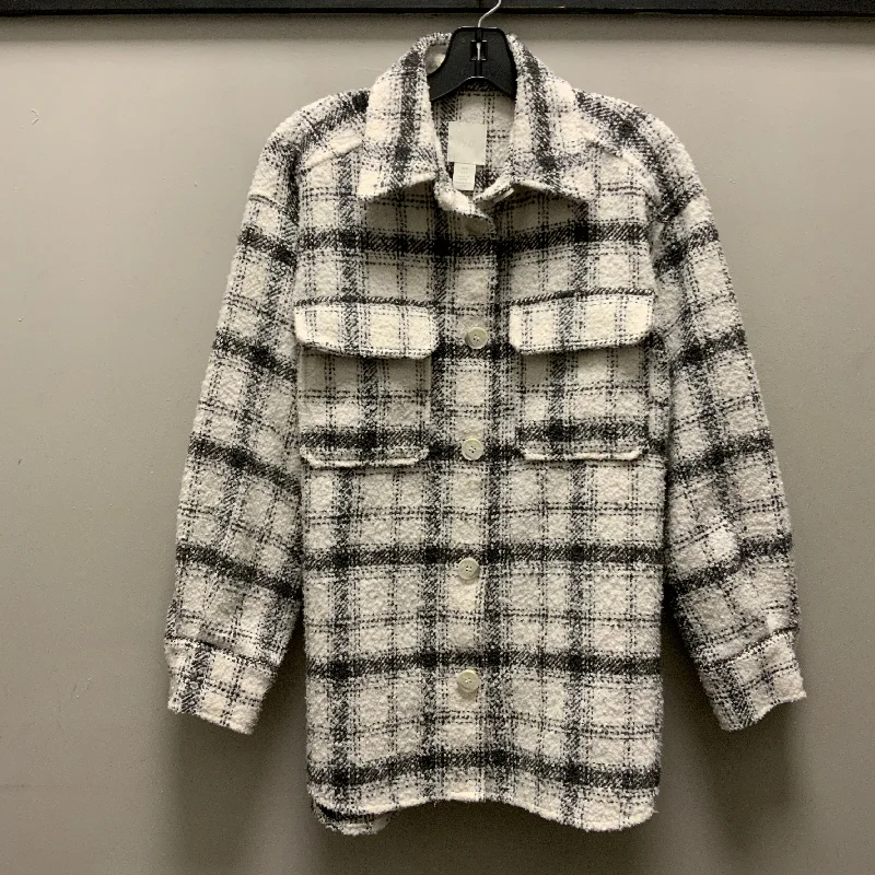 Jacket Shirt By H&m In White, Size: S Denim Fabric Leather Fabric Suede Fabric