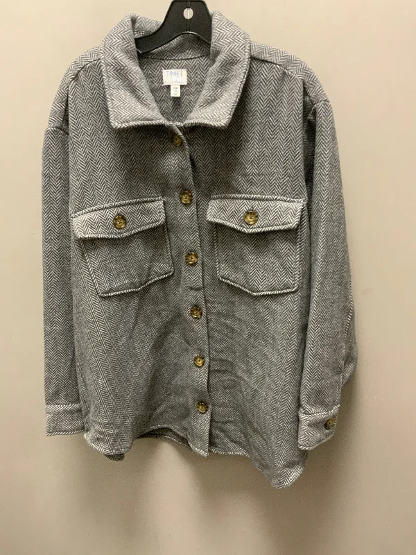 Jacket Shirt By Time And Tru In Grey, Size: 3x Zippered Front Buttoned Front Snap Front Jacket Shirt By Time And Tru In Grey, Size: 3x Zippered Front Buttoned Front Snap Front