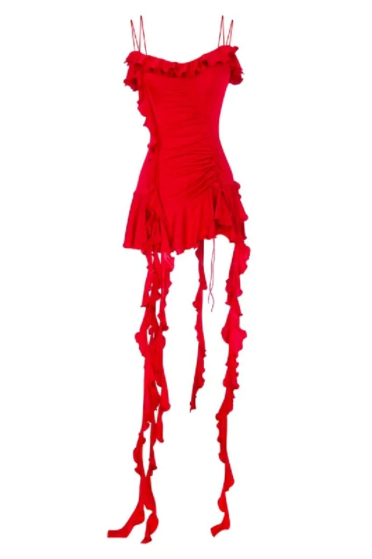 JERSEY MINI DRESS WITH RUFFLES Stylish Button-Down Mini Dress