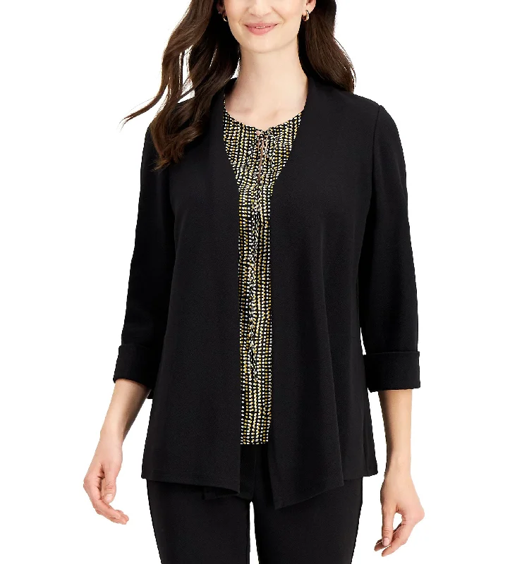 Kasper Open Front Cardigan Jacket Welt Pockets Slit Pockets Flap Pockets