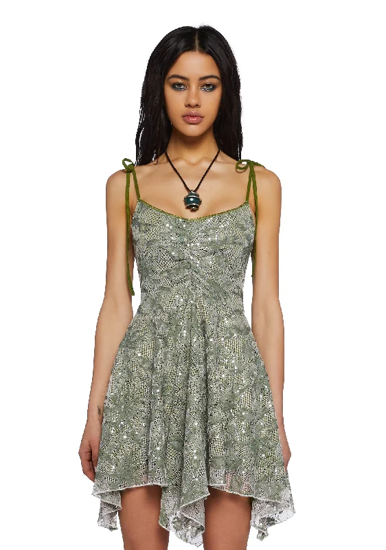 Keep Shining Mini Dress - Green Sparkle Cozy Ribbed Mini Dress
