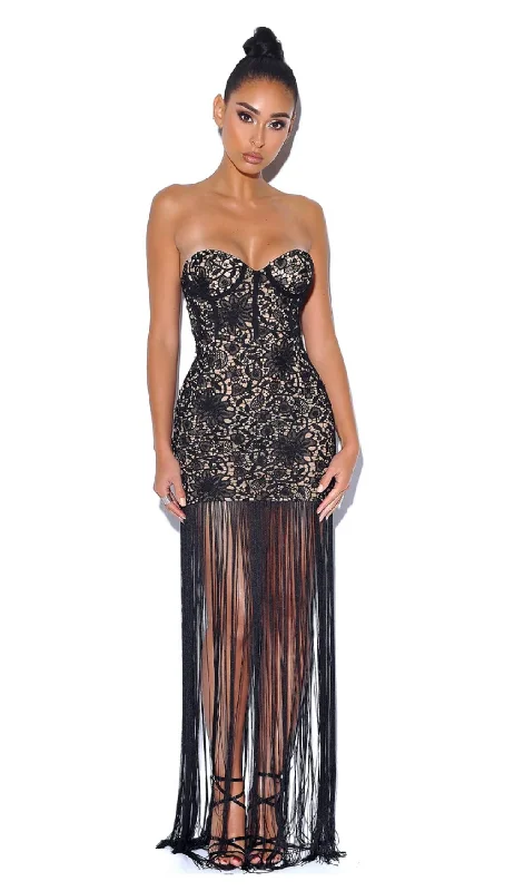 LACE FRINGE STRAPLESS MINI DRESS Comfortable Off-Shoulder Mini Dress