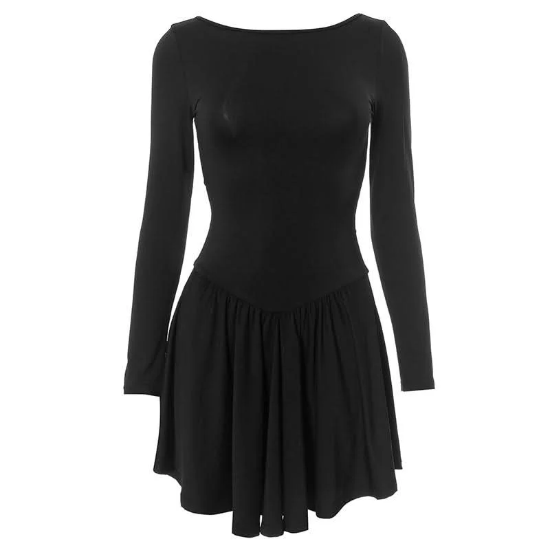 Long sleeve ruched solid mini dress Fashionable A-Line Mini Dress