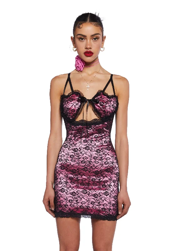 Love In Command Lace Mini Dress - Pink Cozy Sweater Mini Dress