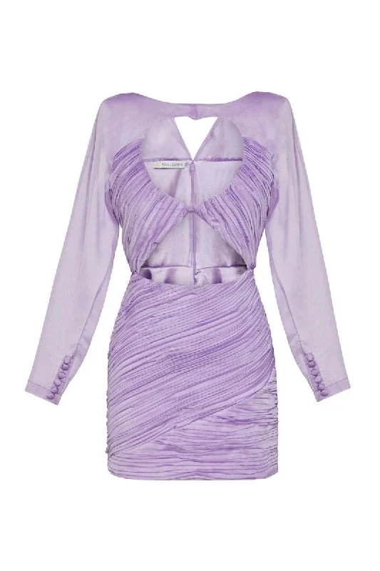 LUNA LILAC RUCHED CUT-OUT MINI DRESS Chic Tropical Mini Dress