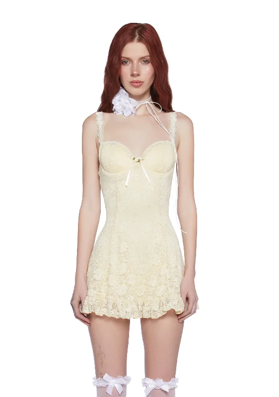 Meadow Delight Mini Dress - Yellow Fashionable Button-Front Mini Dress