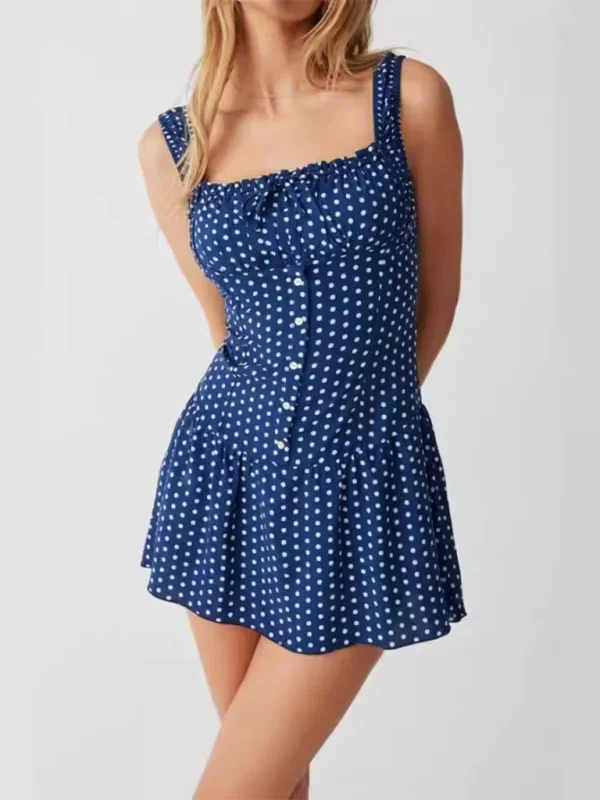 Patty's Polka Dot Print Slip Mini Dress Fashionable Off-Shoulder Mini Dress