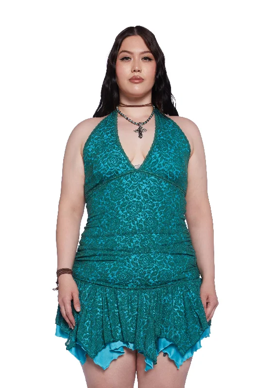 Plus Tales Of Fantasy Mini Dress - Blue Chic Puff Sleeve Mini Dress