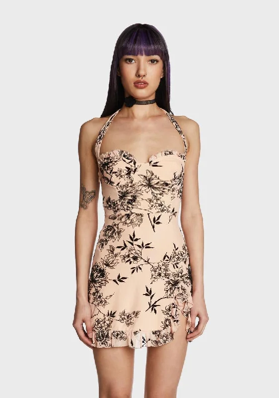 Prime Revival Mini Dress - Light Brown Fashionable Boho-Chic Mini Dress