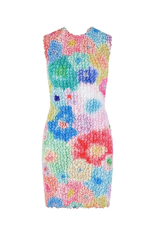 PRINTED SMOCKED BACKLESS MINI DRESS Elegant Mini Dress with Ruffles