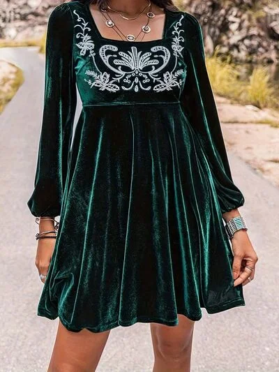 Blue Zone Planet | Printed Square Neck Long Sleeve Mini Dress Casual High-Waist Mini Dress Blue Zone Planet | Printed Square Neck Long Sleeve Mini Dress Casual High-Waist Mini Dress