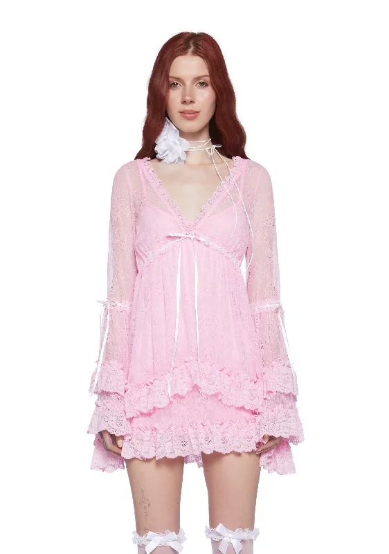 Real Divinity Mini Dress - Lace Pink Elegant Lace Mini Dress
