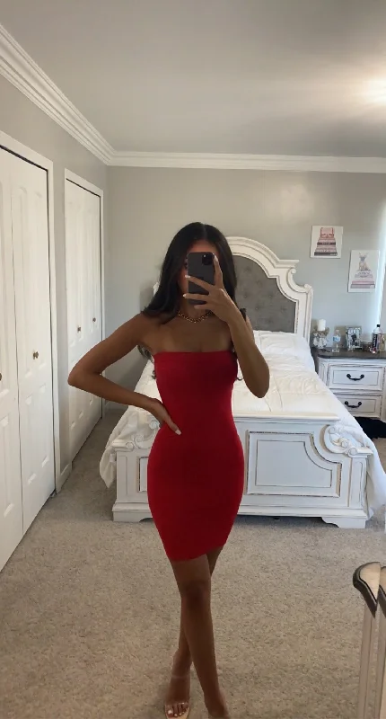 RED TUBE TOP MINI DRESS Trendy Floral Mini Dress