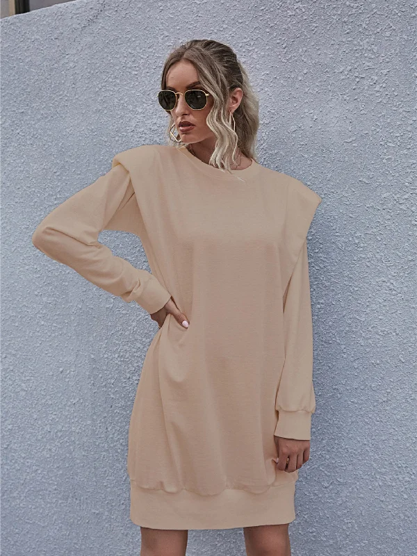 Round Neck Long Sleeve Mini Dress Comfortable Smocked Mini Dress
