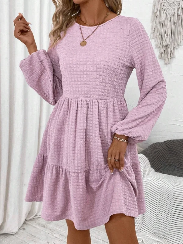 Round Neck Long Sleeve Mini Dress Chic Bohemian Mini Dress