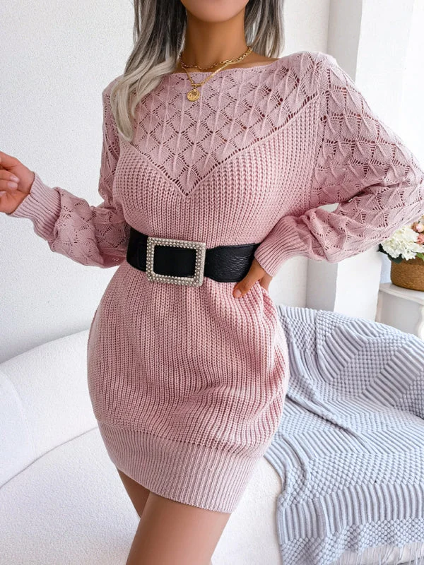 Blue Zone Planet | Hollow Outer Neck Long Sleeve Pullover Mini Dress Cozy Knitted Mini Dress Blue Zone Planet | Hollow Outer Neck Long Sleeve Pullover Mini Dress Cozy Knitted Mini Dress