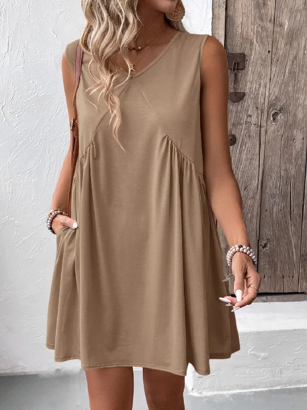 Blue Zone Planet |  Ruched V-Neck Sleeveless Mini Dress Elegant Velvet Mini Dress